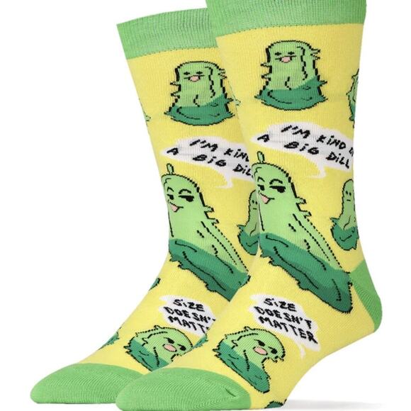 Oooh Yeah Pickle Socks Big Dill Size Doesn't Matter Novelty Print Unisex Yellow - Picture 9 of 15